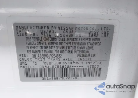 2020 Nissan Sentra S Xtronic Cvt из США, поврежденный, VIN 3N1AB8BV9LY234852